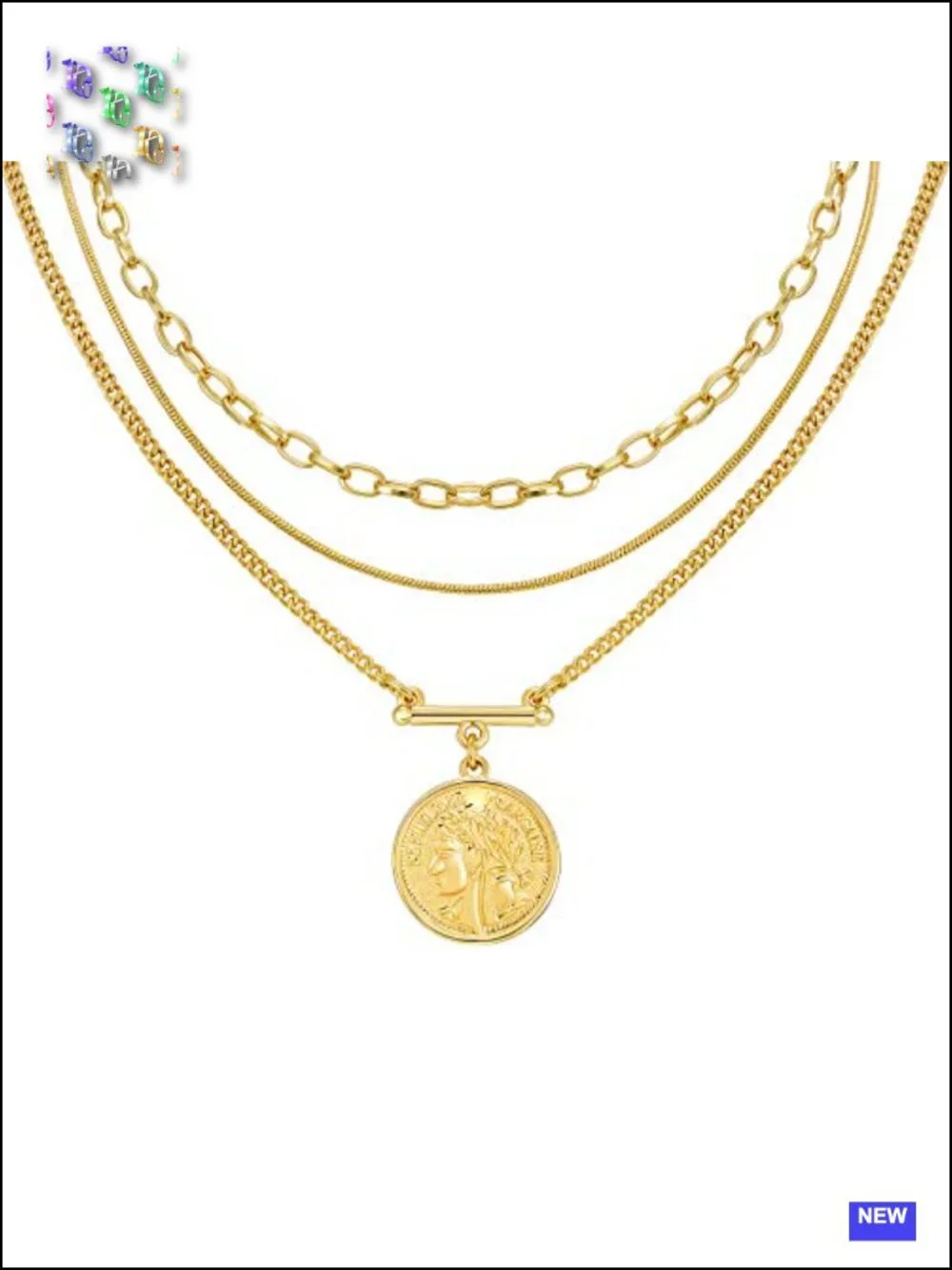 Gold Plated Multilayer Coin Medallion Necklace Set Adjustable Choker Chain